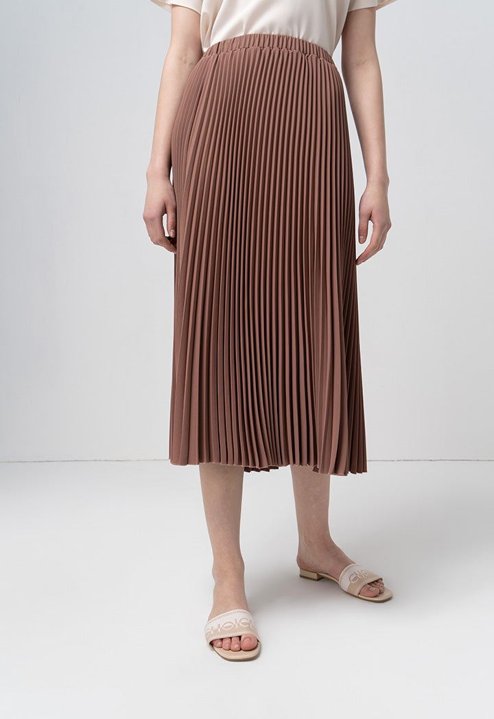 Choice Single Tone Pleated Accordion Skirt Brown