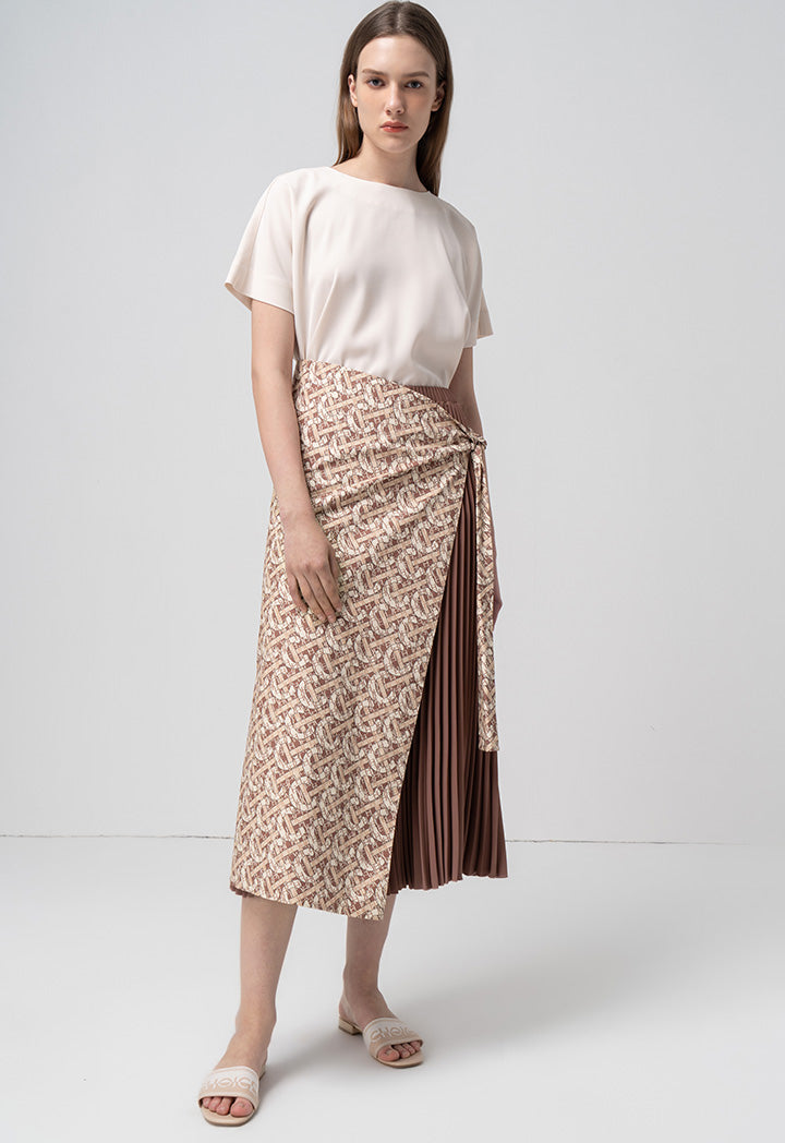 Choice Printed Monogram Wrap Flared Maxi Skirt Brown