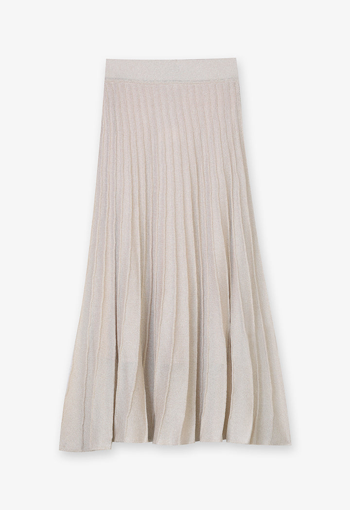 Choice Solid Pleated Midi Skirt Cream