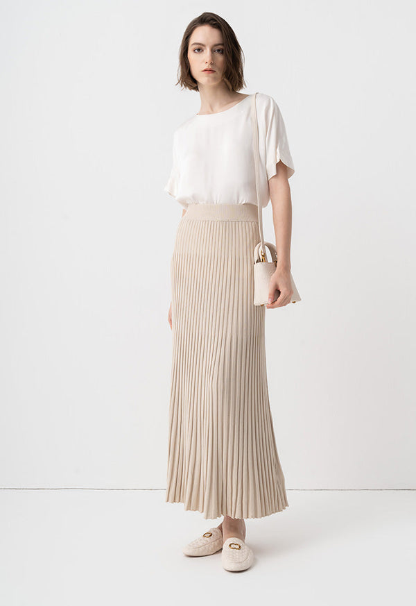 Choice Solid Pleated Textured Knitted Skirt Stone