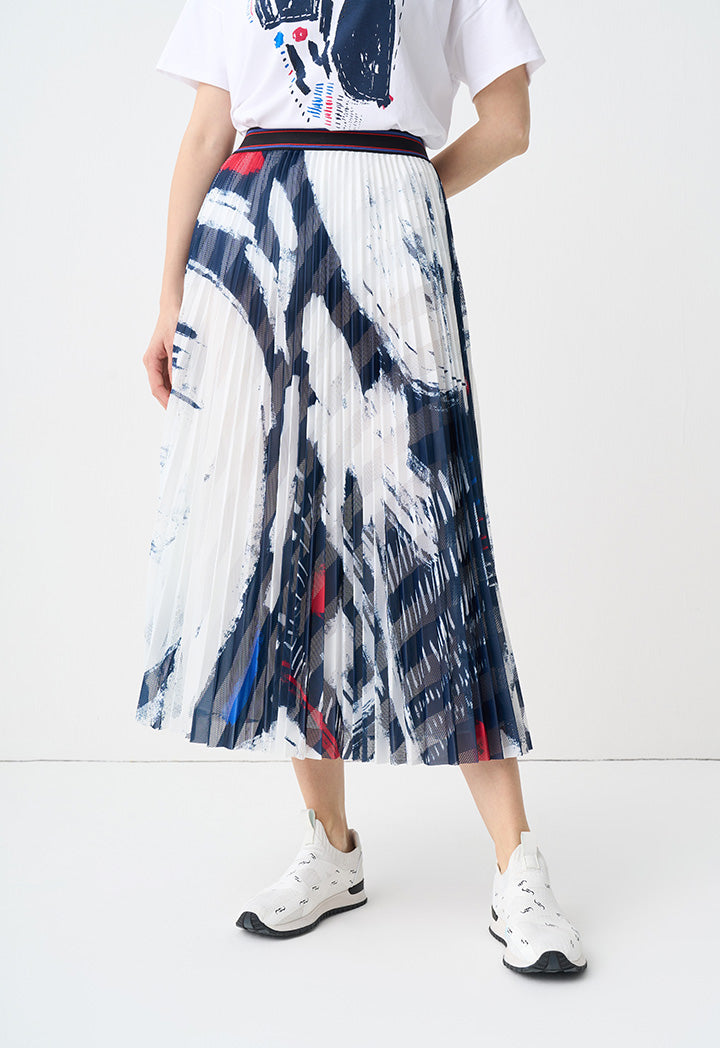 Choice Printed Pleated Schiffli Maxi Skirt Print