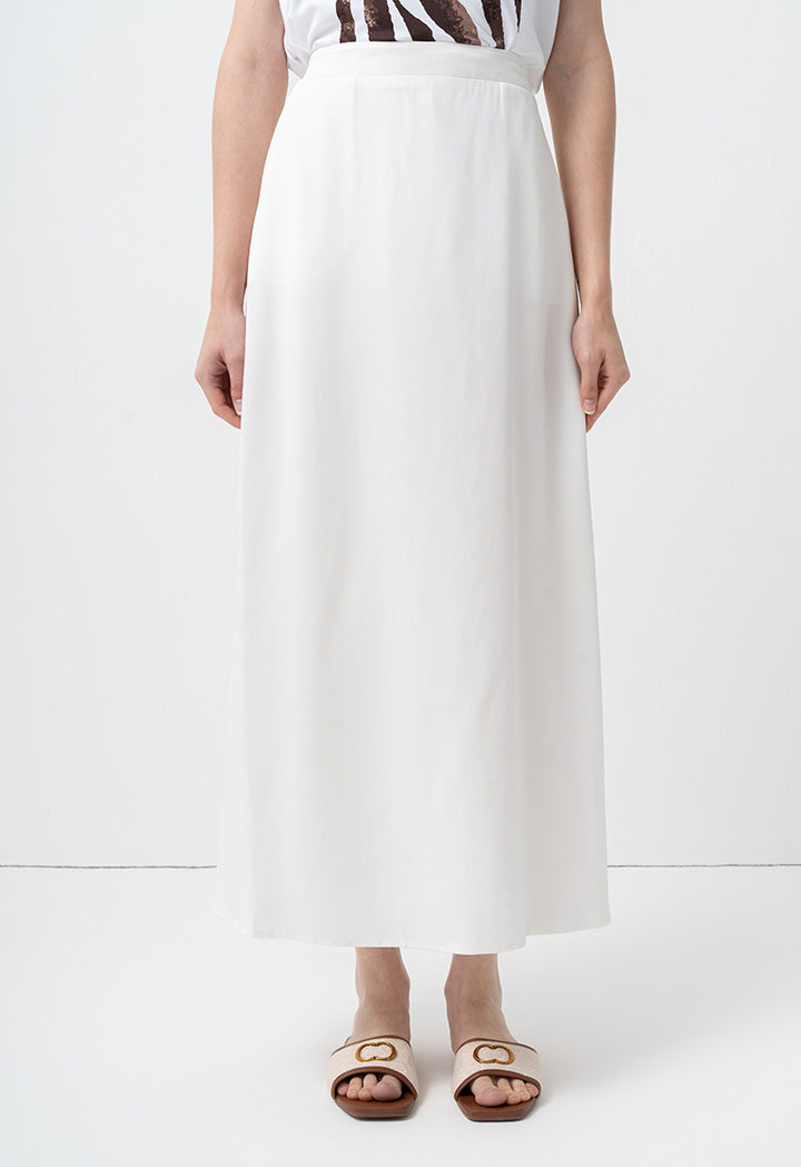 Choice Solid Pleated Flared Skirt Off White