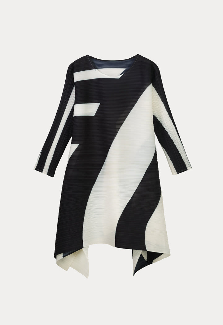 Choice Electric Pleated Blouse With Swril Print Black/Cream