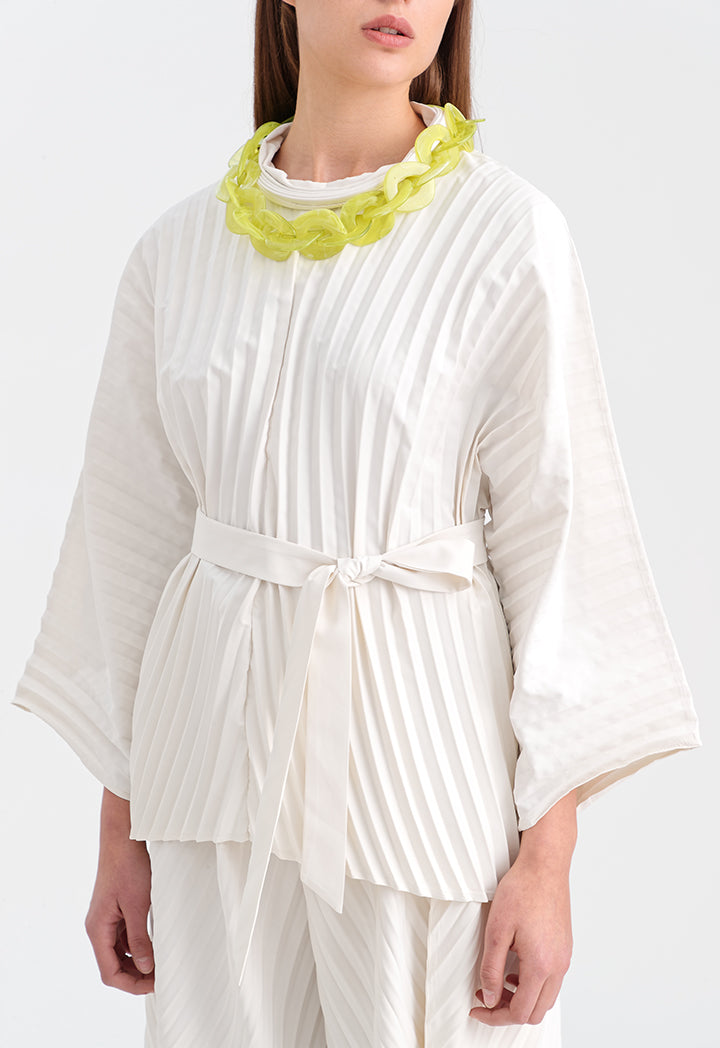 Choice Accordion Pleat Solid Kimono Blouse Cream