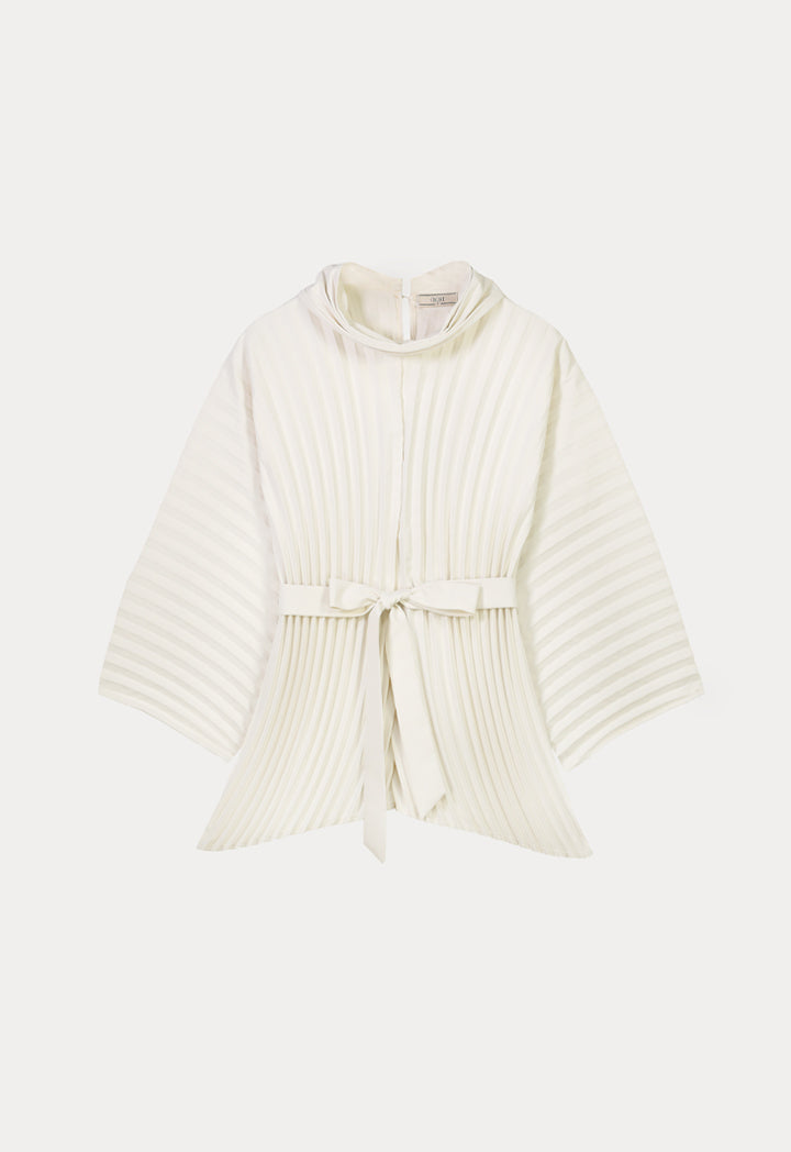 Choice Accordion Pleat Solid Kimono Blouse Cream