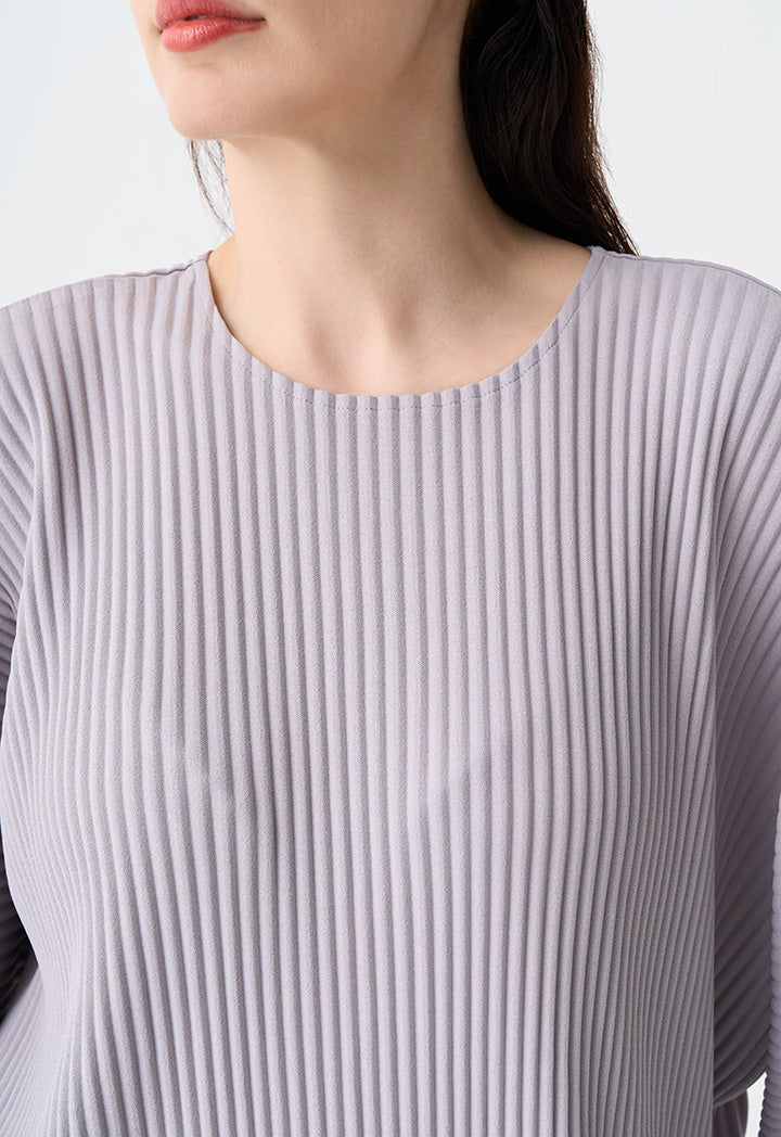 Choice Solid Pleated Long Sleeves Blouse Grey