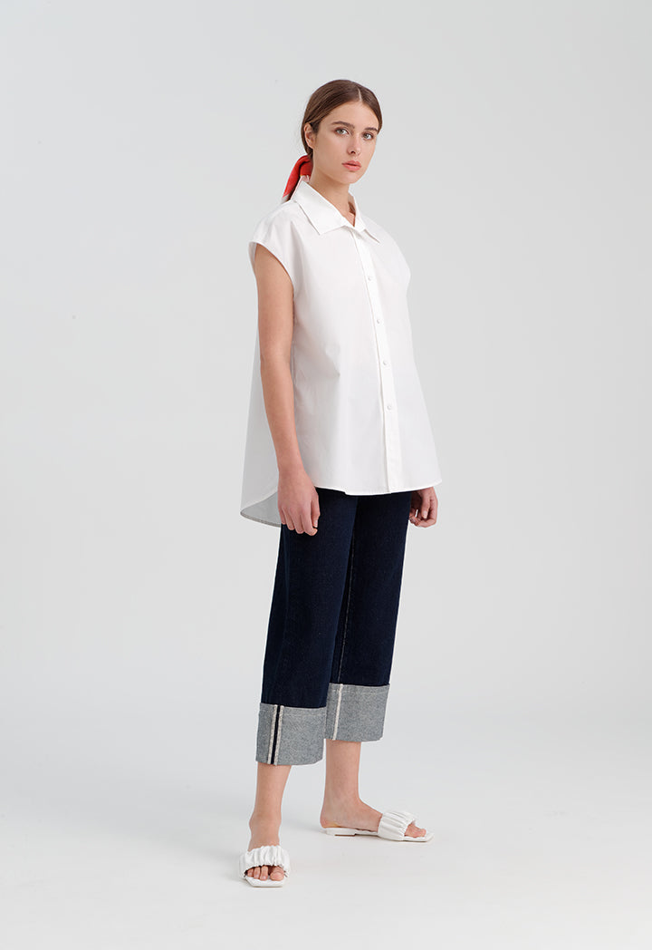 Choice Solid Sleeveless Poplin Shirt Off White