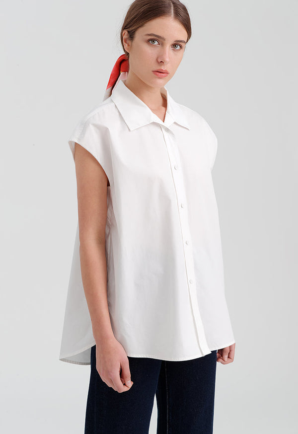 Choice Solid Sleeveless Poplin Shirt Off White