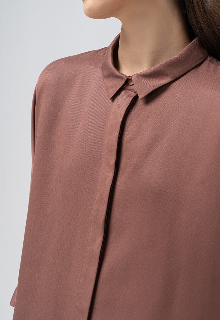 Choice Solid Kimono Sleeves Shirt Brown