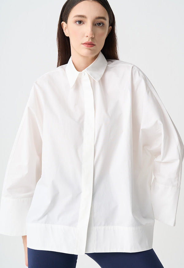 Choice Single Tone Flared Long Dolman Sleeves Shirt Offwhite