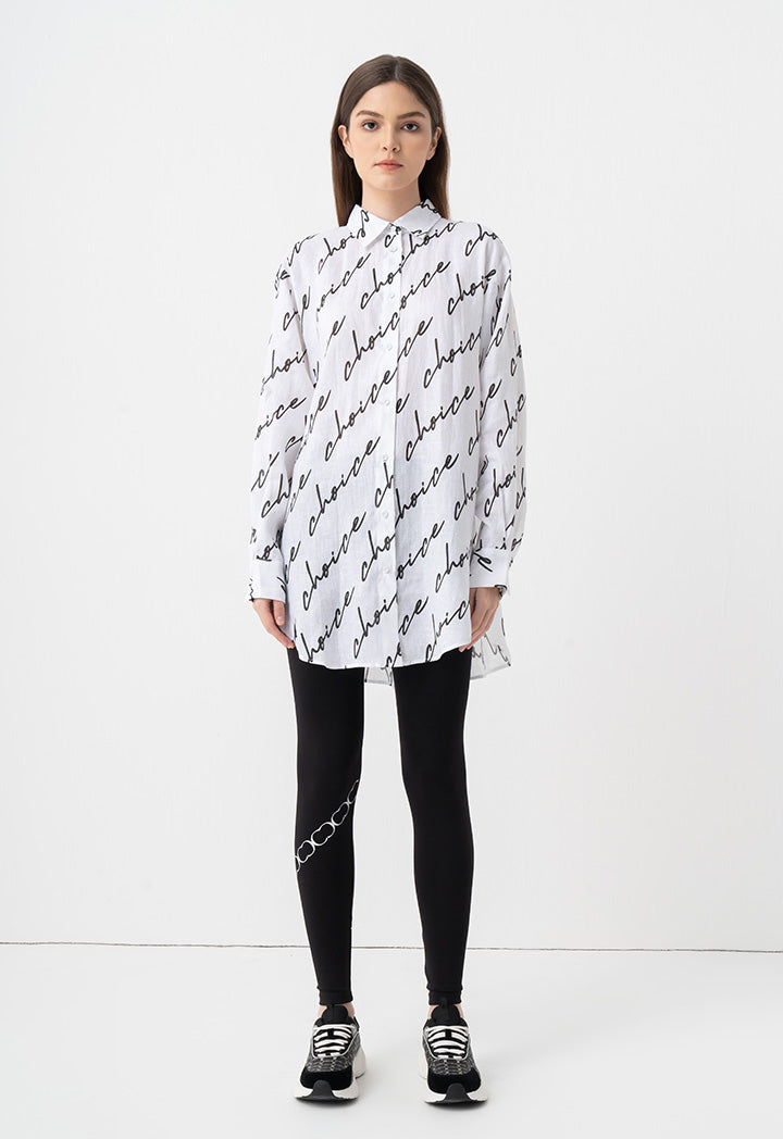 Choice Long Sleeves Logo Printed Shirt Off White