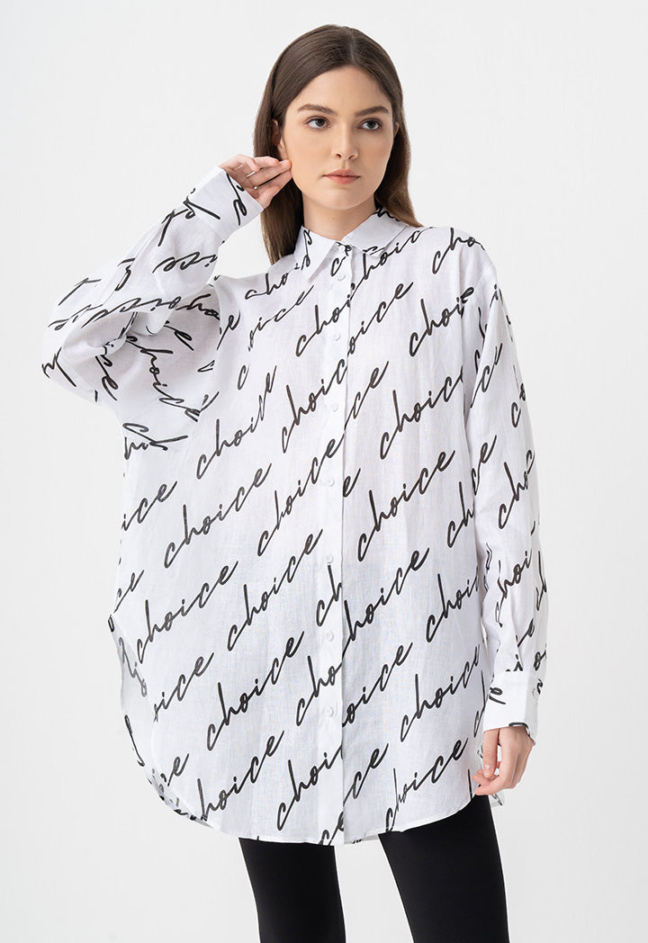 Choice Long Sleeves Logo Printed Shirt Off White