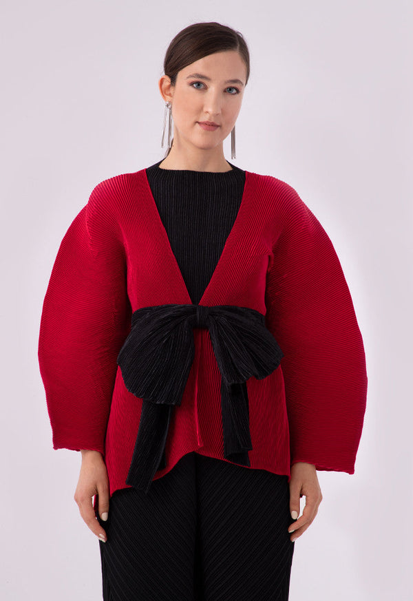 Choice Electric Pleated Puff Sleeve Big Bow Outerwear Red