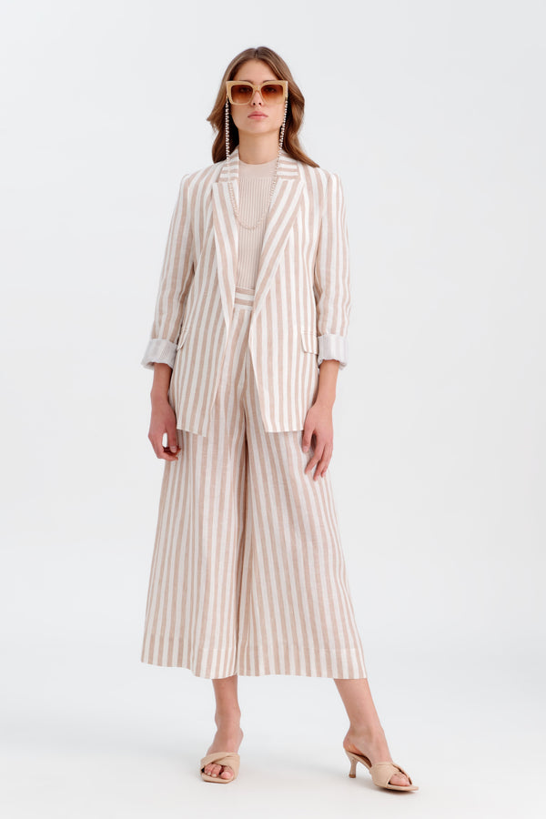 Choice Side Cut Out Striped Blazer Off white-Beige