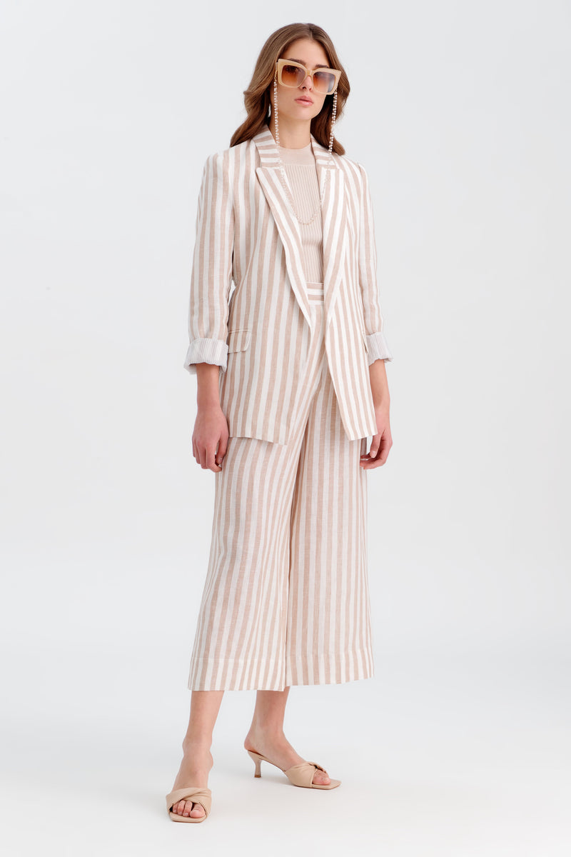 Choice Side Cut Out Striped Blazer Off white-Beige