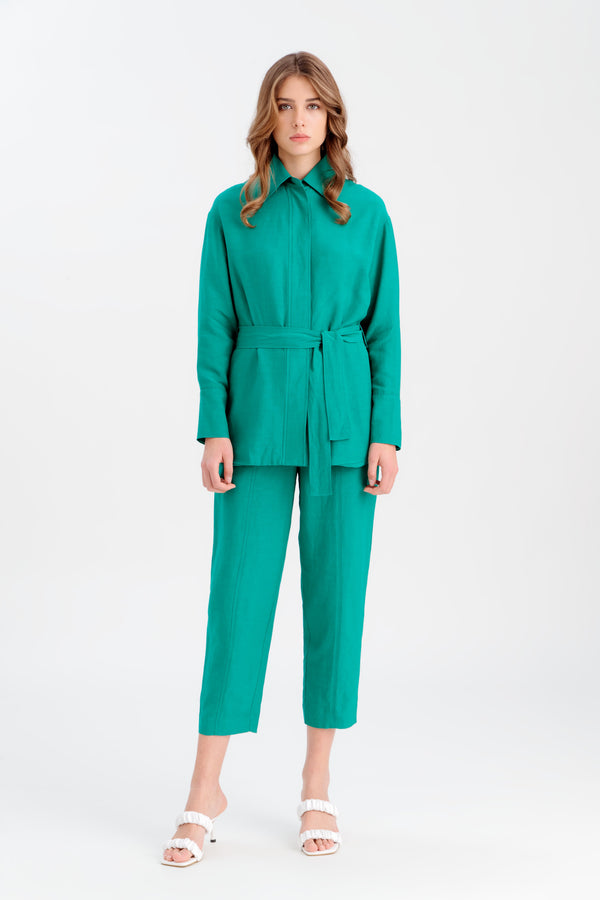 Choice Solid Jacket With Belt Green