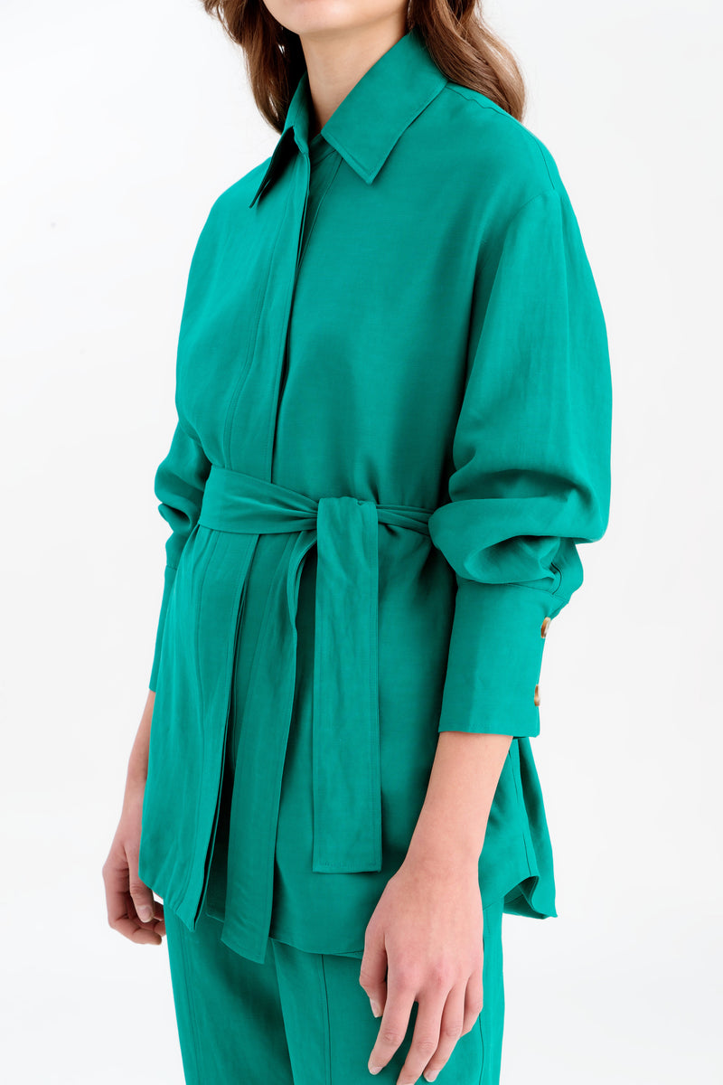 Choice Solid Jacket With Belt Green