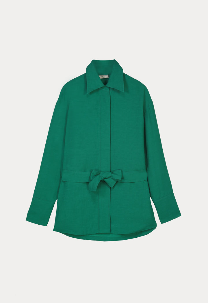 Choice Solid Jacket With Belt Green