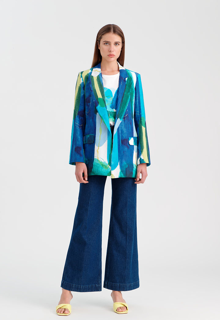 Choice All-Over Printed Pleated Blazer Multicolor