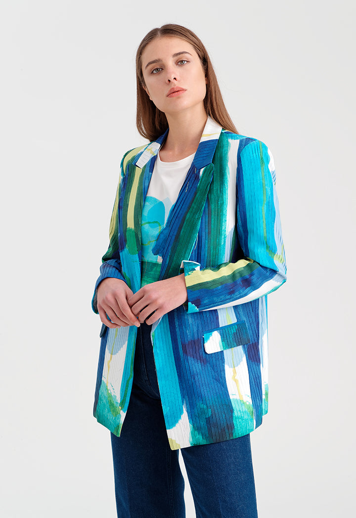 Choice All-Over Printed Pleated Blazer Multicolor