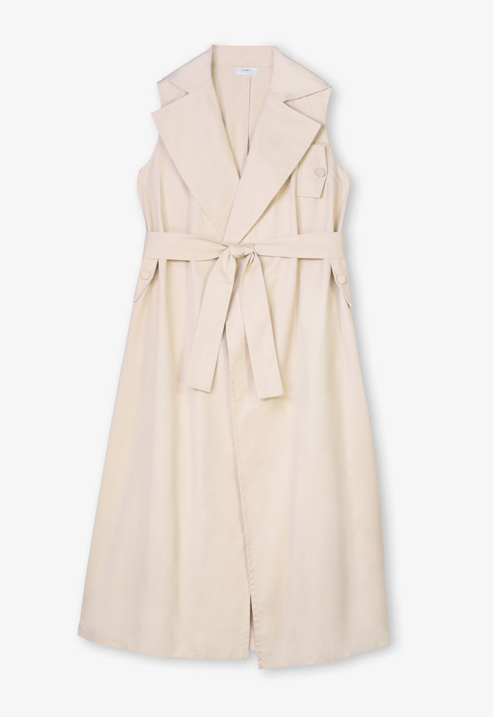 Choice Solid Sleeveless Belted Jacket Beige