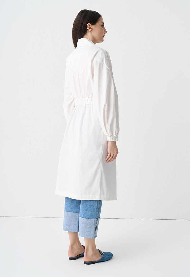 Choice Solid Double Breasted Belted Coat Offwhite