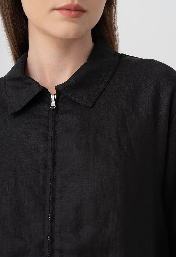 Choice Solid Shirt Collar Jacket Black