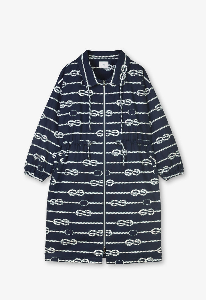 Choice Monogram Print Full Zip Midi Jacket Navy