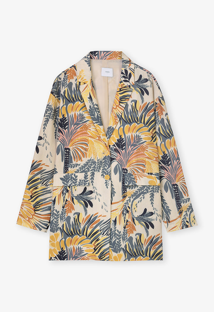 Choice Allover Printed Blazer Yellow Print