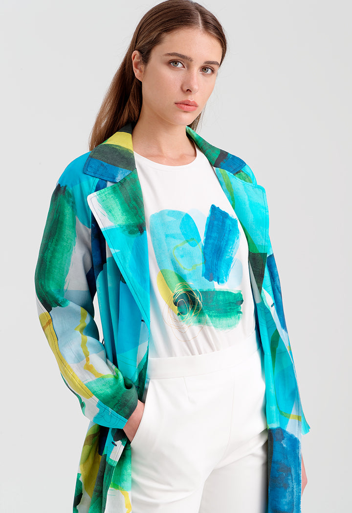 Choice Printed Coat With Long Sleeves Multicolor