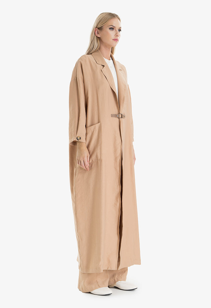 Choice Notch Lapel Maxi Outer Jacket Beige