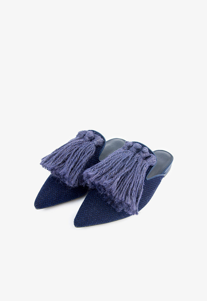 Choice Fringed Detail Flat Mules Navy