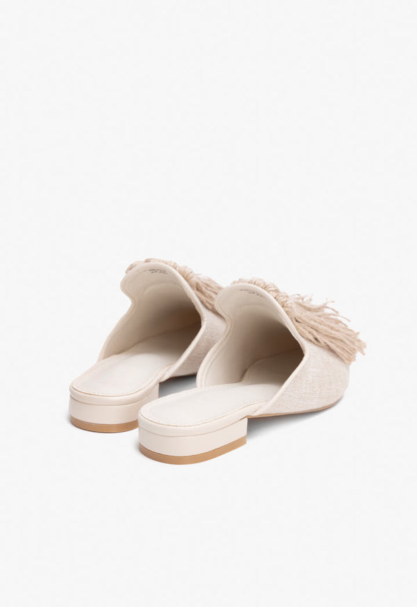 Choice Pointed Toe Tassel Mules Light Beige