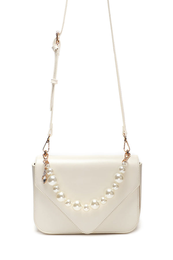 Choice Solid Flap Pearl Handbag Nude