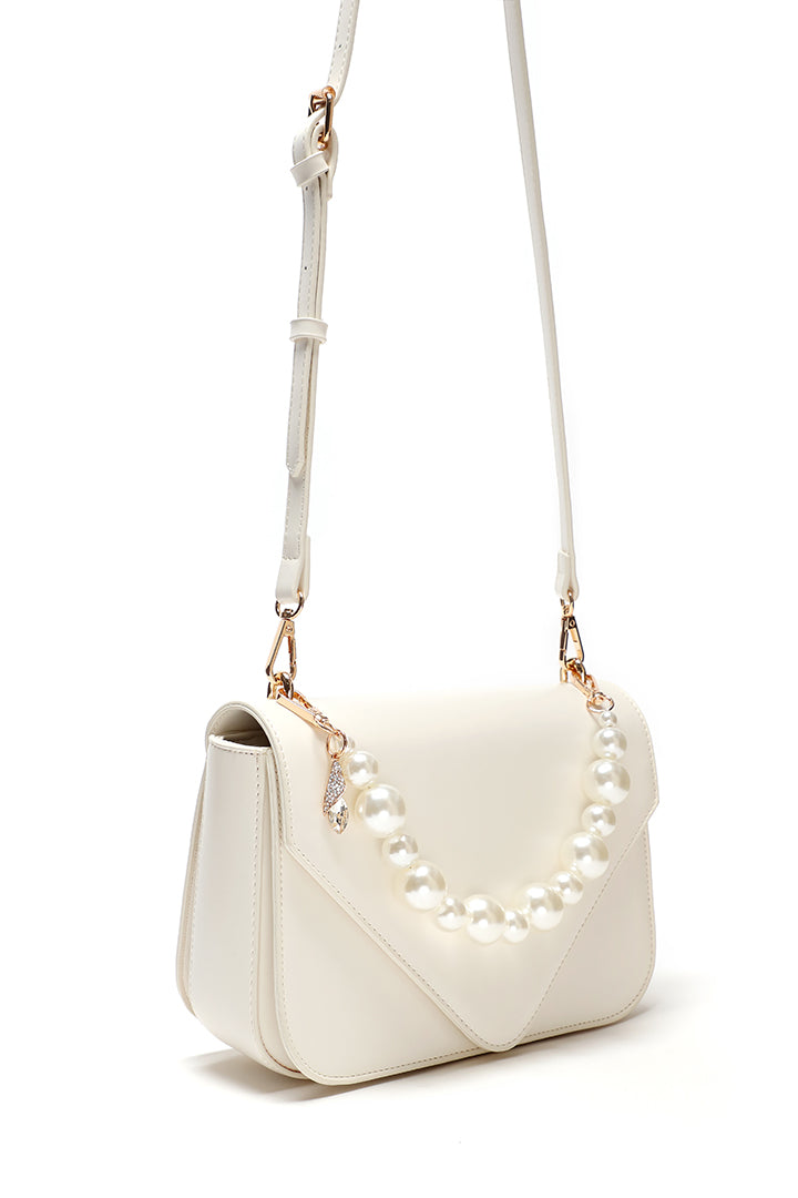 Choice Solid Flap Pearl Handbag Nude