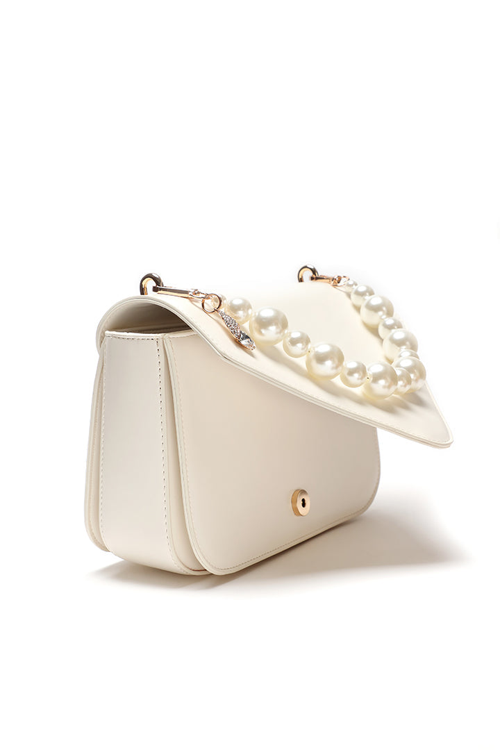 Choice Solid Flap Pearl Handbag Nude