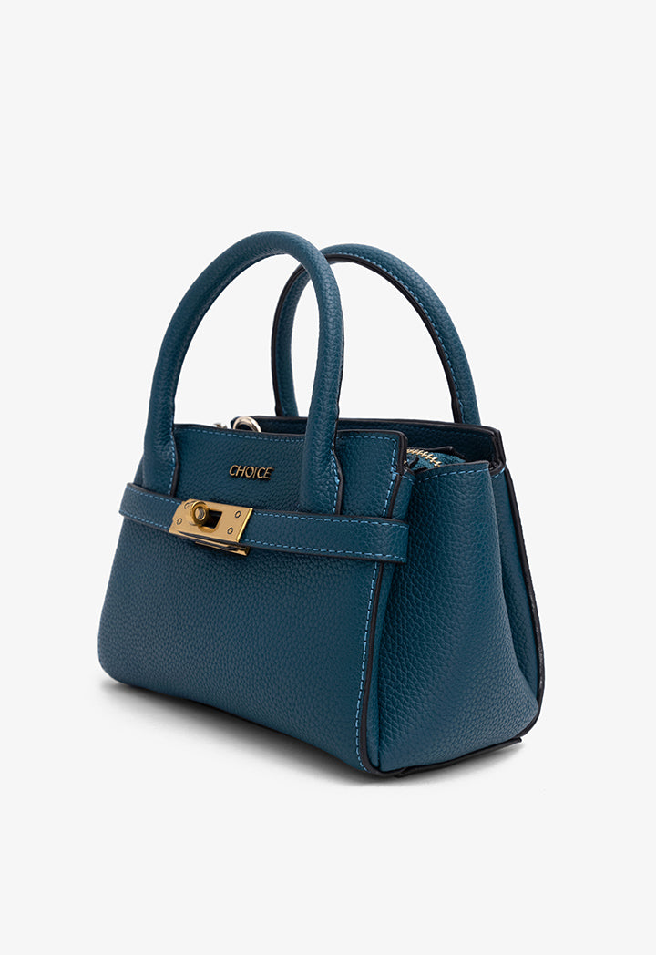 Choice Solid Metallic Turnlock Handbag Teal