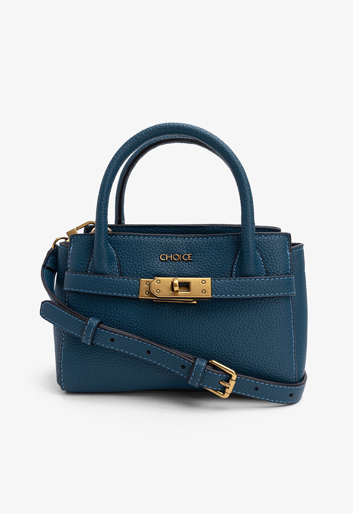 Choice Solid Metallic Turnlock Handbag Teal