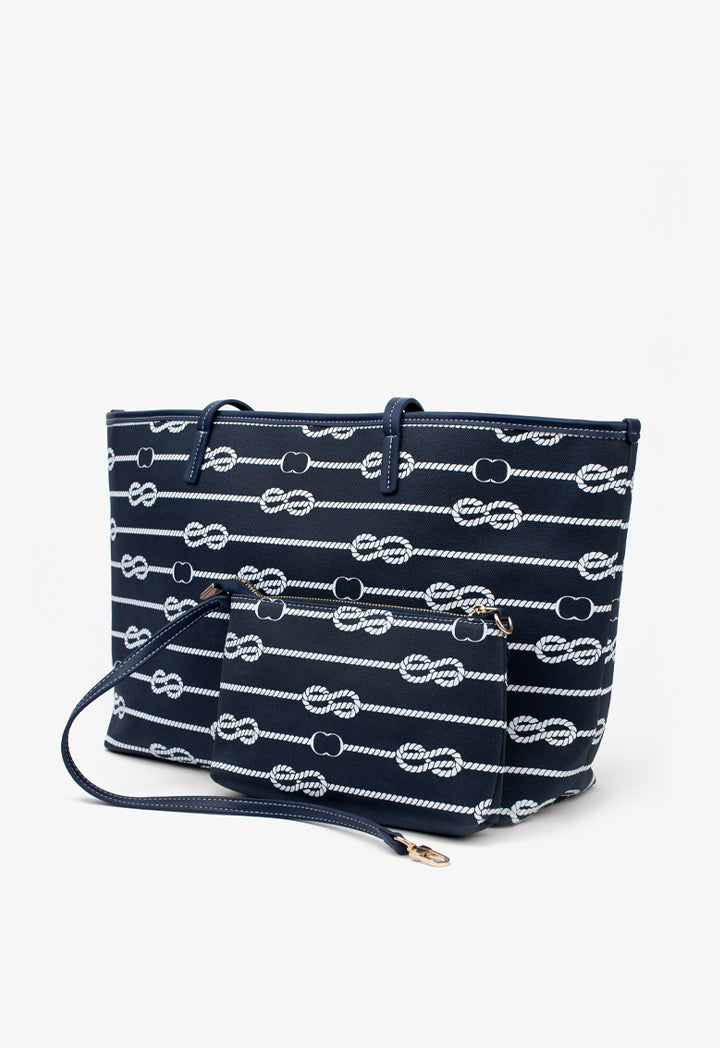 Choice Knot Pattern Printed Tote Bag Navy