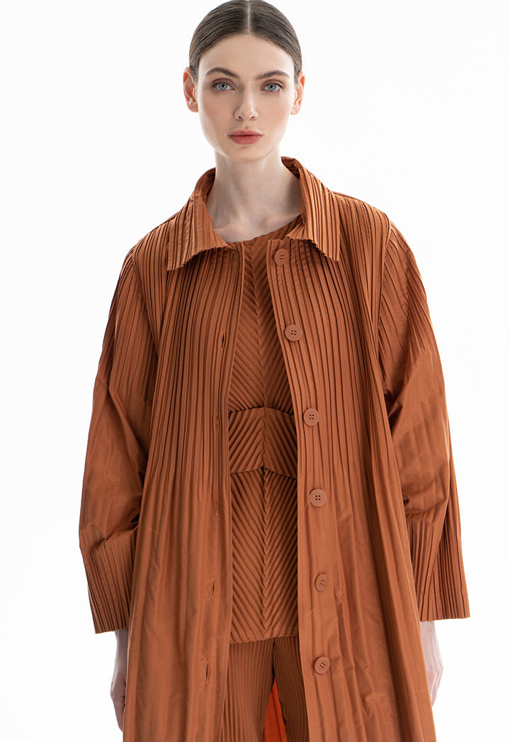 Choice Pleated Shirt Dress Brick