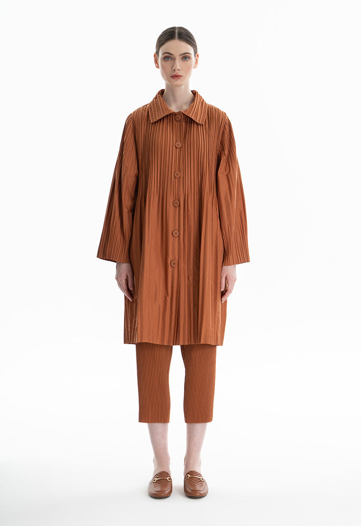 Choice Pleated Shirt Dress Brick