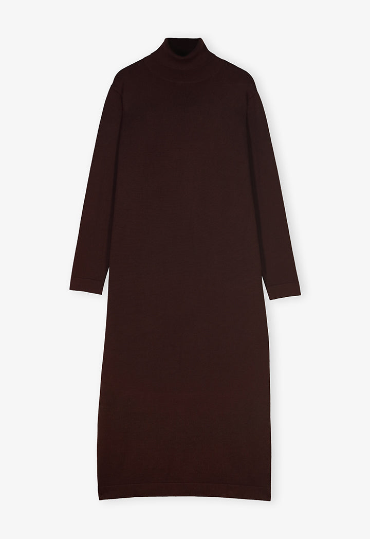 Choice Turtleneck Basic Maxi Dress Brown