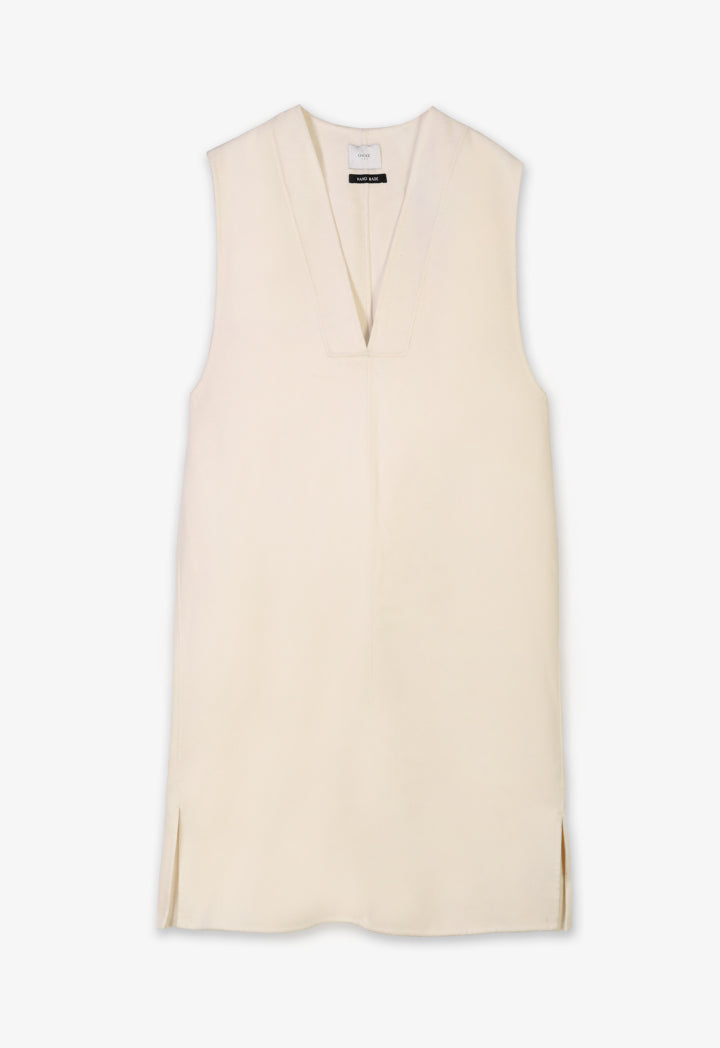 Choice Solid Sleeveless Winter Dress Cream