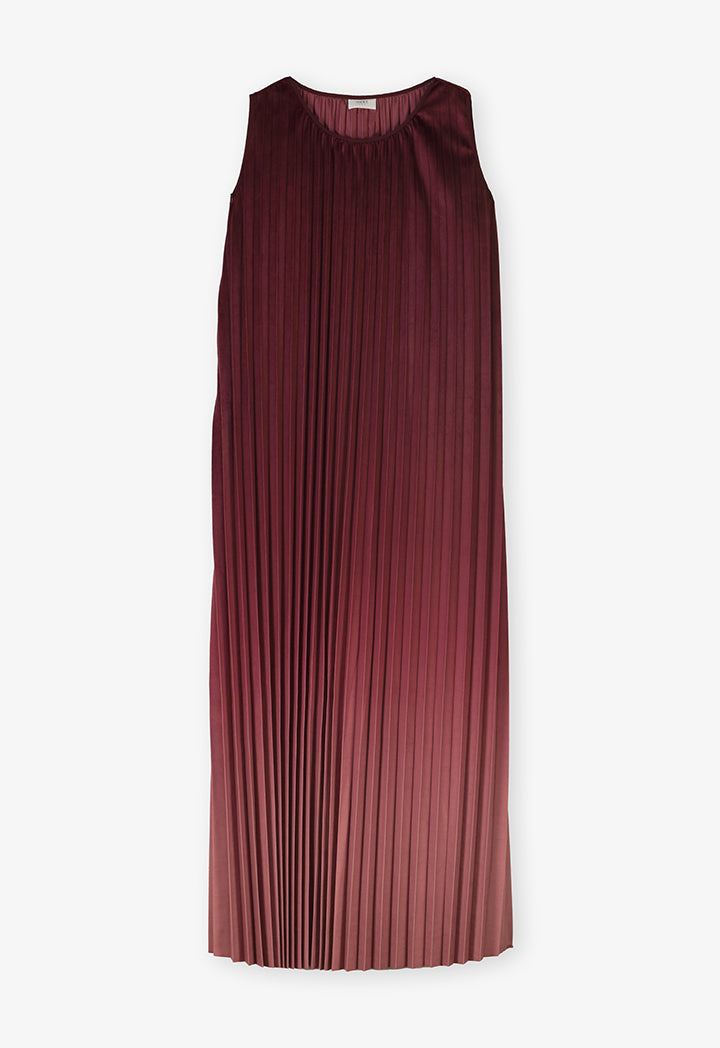 Choice Sleeveless Pleated Ombre Maxi Dress Burgundy