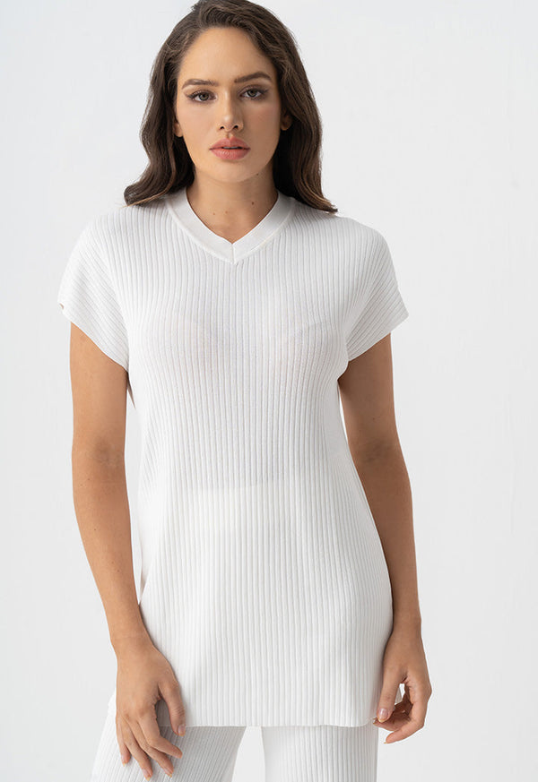 Choice Solid Sleeveless Knitted Top Off White