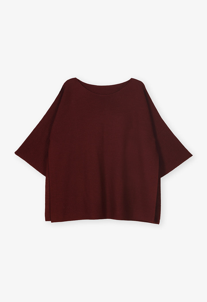 Choice Three Quarter Sleeve Knitted Blouse Burgundy