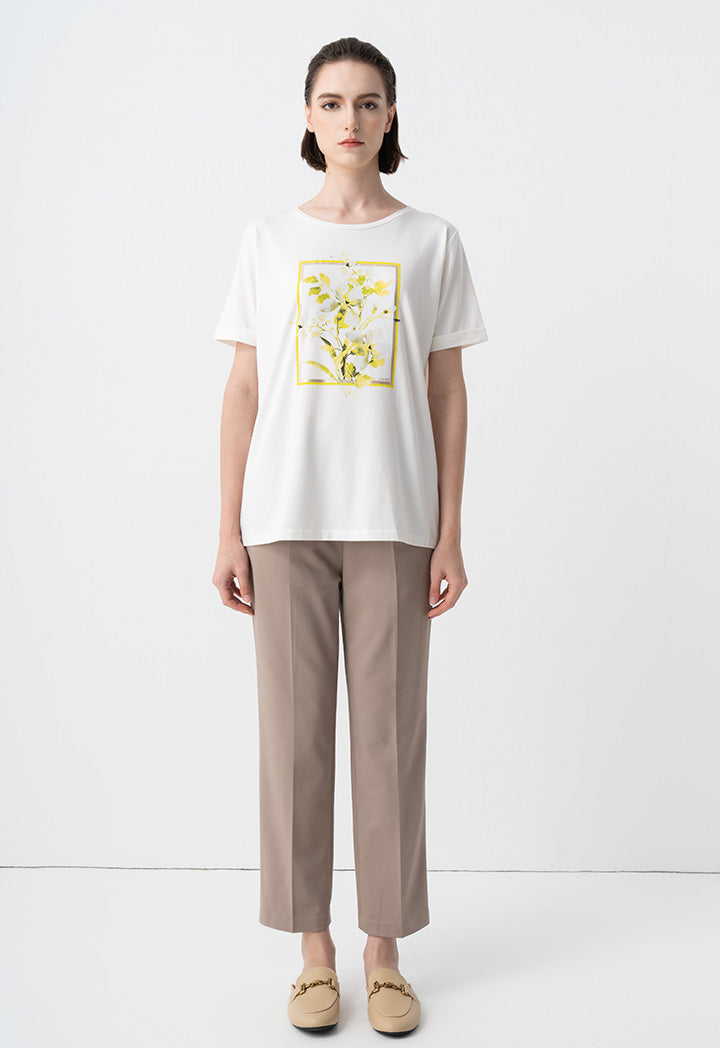 Choice Floral Printed Motif T-Shirt Off White