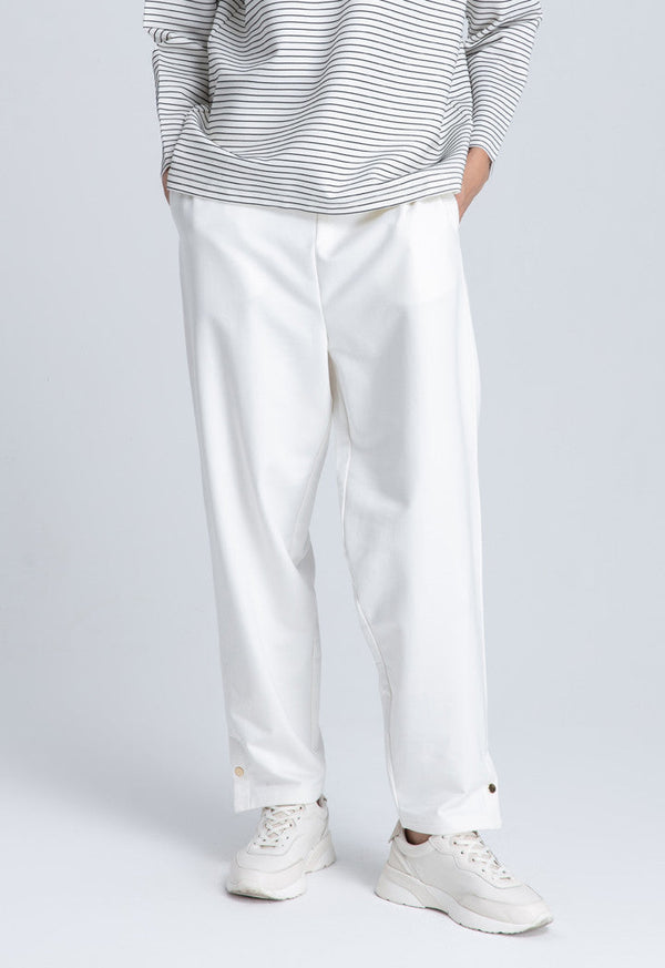 Choice Leg Snap Button Slit Side Pants Off White