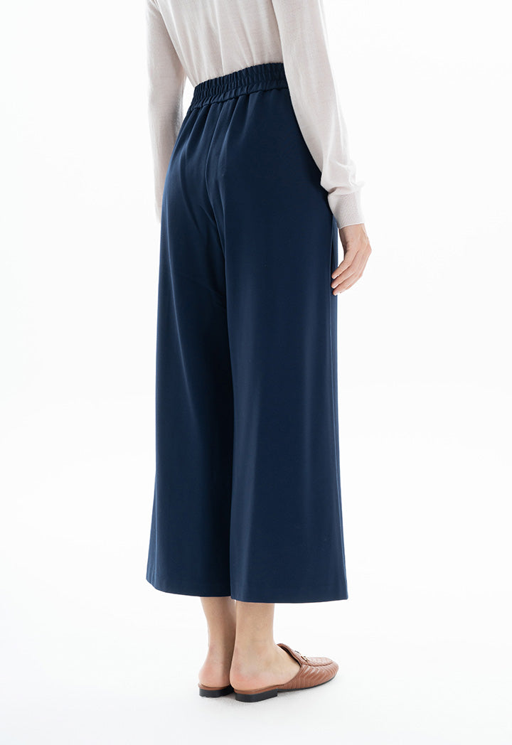 Choice Buttoned Pleated Culottes Navy