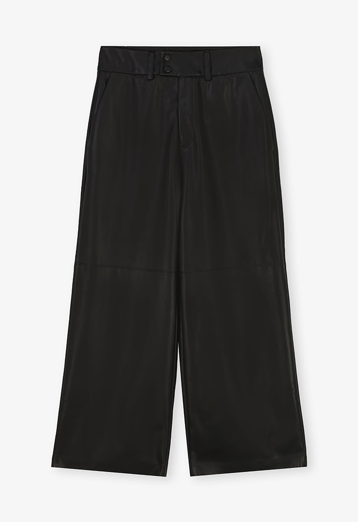 Choice Solid Leather Wide Legs Trousers Black